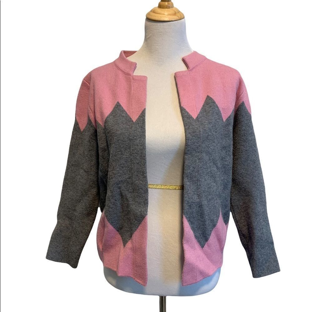 Pink & Grey Pattern Long Sleeve Knit Cardigan